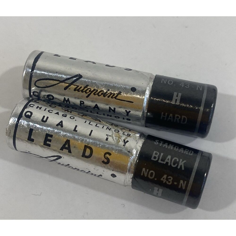 Vtg Lot (2) AUTOPOINT Mechanical Pencil Lead 43-N H Hard Black ‎ 1-3/8" NOS 24pk